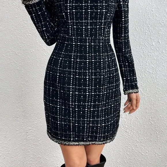 Black Preppy Womens Women's Puff Sleeve Checked Short Dress - Picture 3 of 5